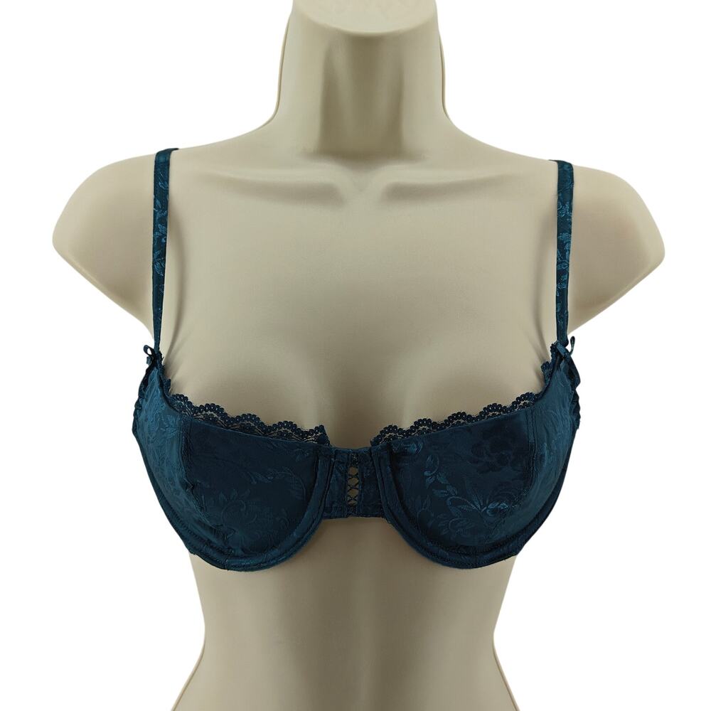 Vintage Secret Treasures Teal Satin Jacquard Bra 34A